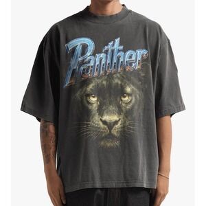 Panther Graphic T Shirt Men's Heavyweight Washed Cotton Tee Streetwear